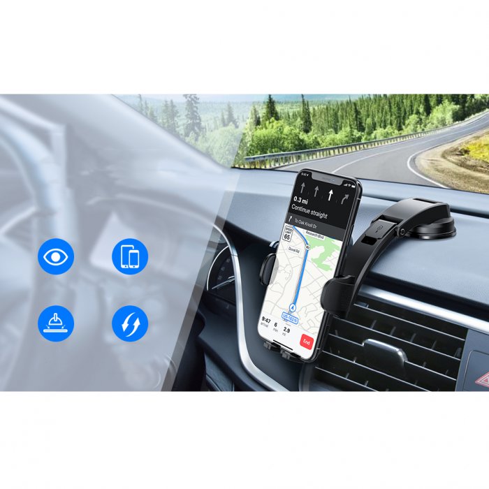 Support Téléphone Voiture pour tableau de bord de voiture avec charge à  induction 15w avec bras ajustable – Noir – Evetane