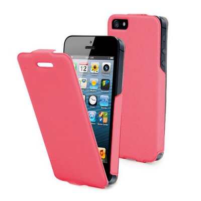 Etui clapet iflip rose Muvit pour iPhone 5 film protecteur inclus