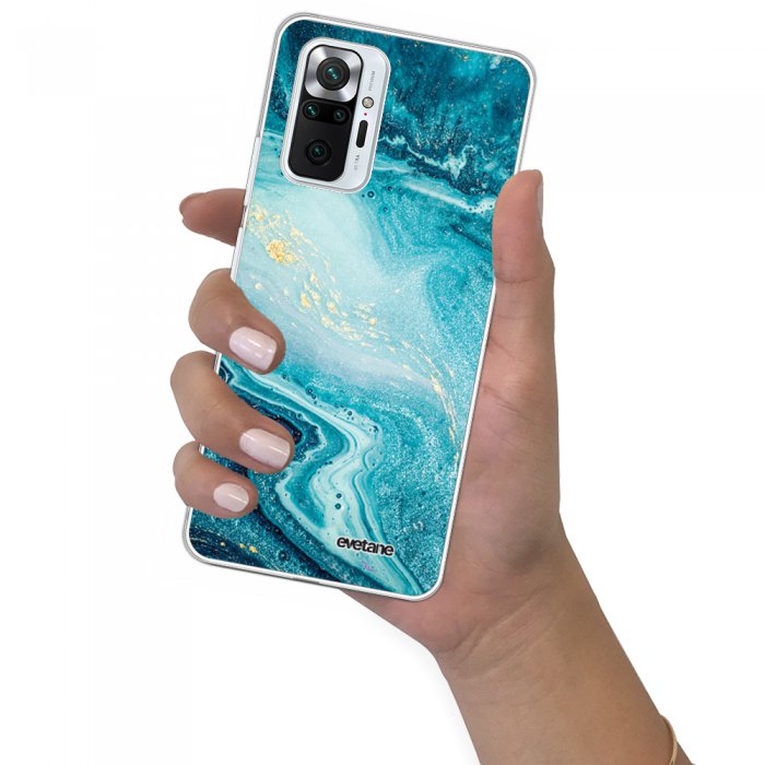 Coque Xiaomi Redmi Note Pro Int Grale Transparente Bleu Nacr Marbre Tendance Evetane