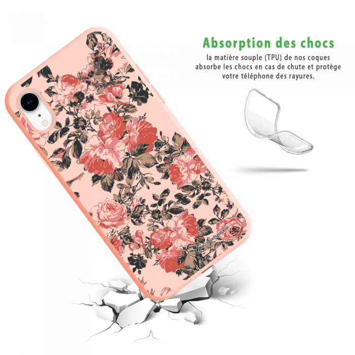 LaCoqueFrançaise Coque iPhone Xr Silicone Liquide Douce noir Fleurs vert d' eau - Coque téléphone - LDLC