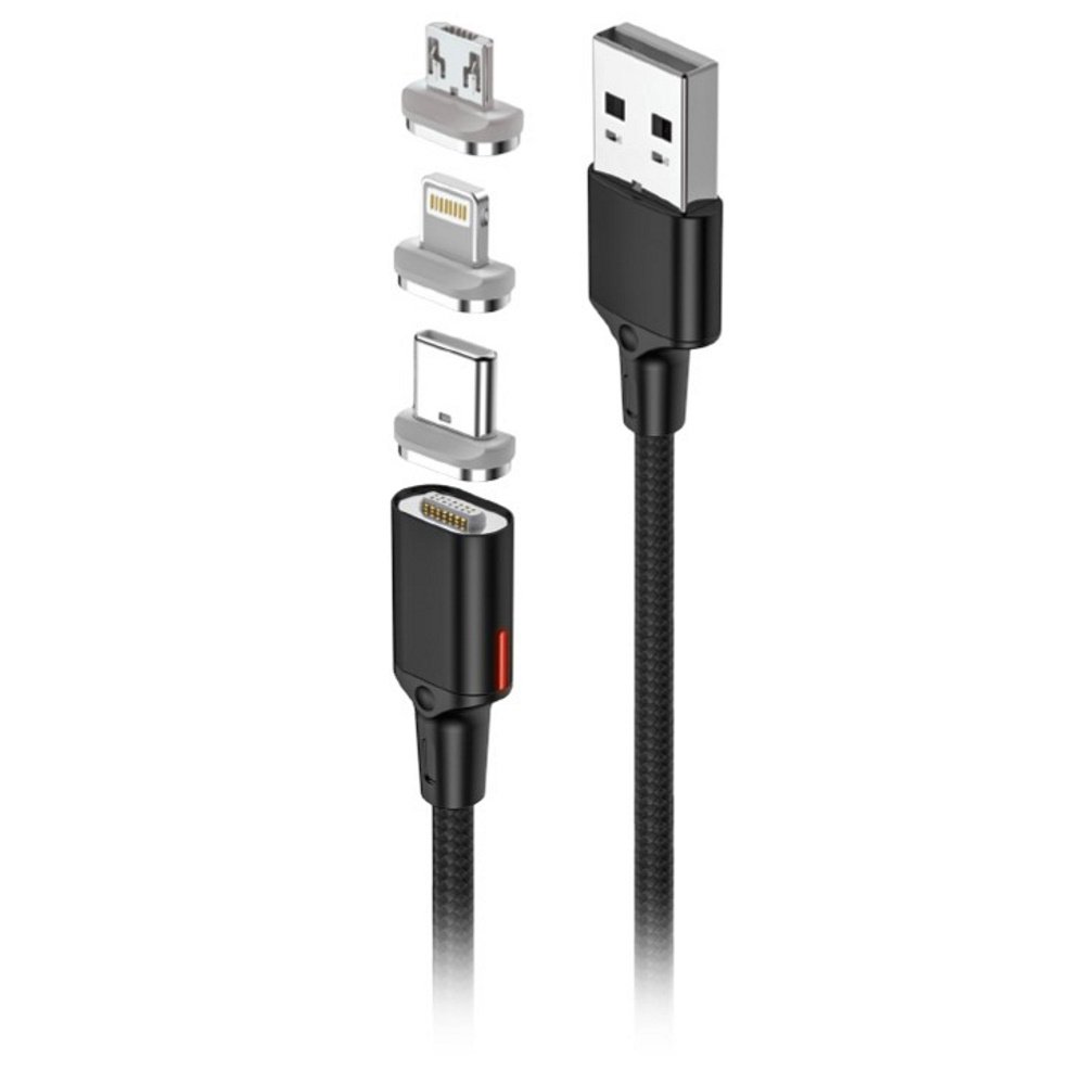 Câble magnétique 3en1 USB - Lightning + USB-C + microUSB 1,0 m noir 20W -  Coquediscount