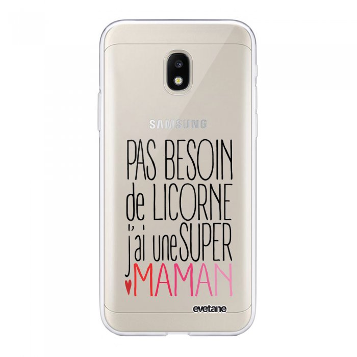 Coque Samsung Galaxy J3 17 Transparente Licorne Super Maman Tendance Evetane Coquediscount