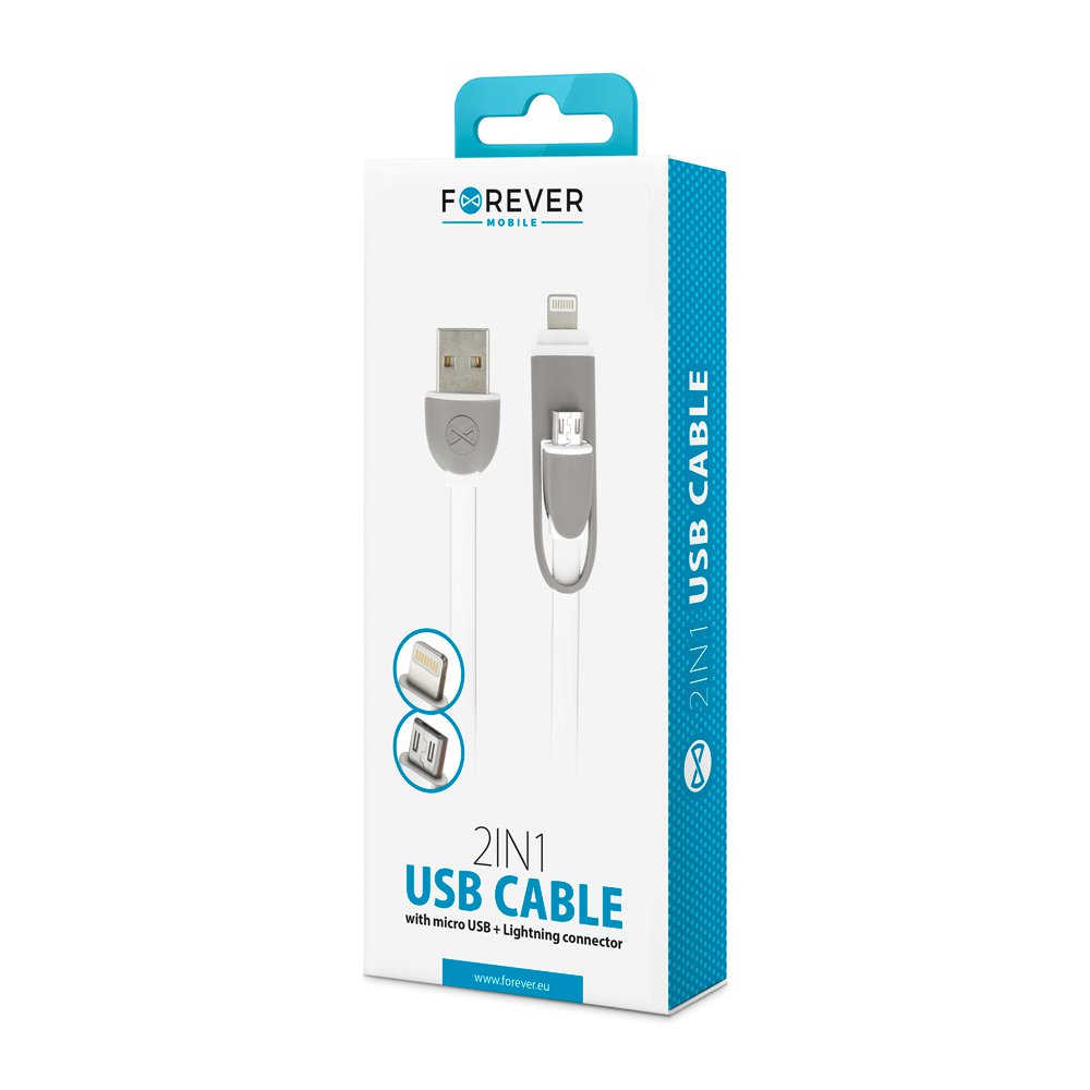 Câble Data Fast Charge Moxie USB/Micro-USB 2M - Blanc
