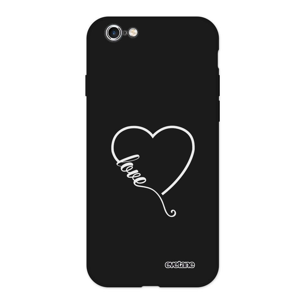 Coque iPhone 6 6S Silicone Liquide Douce noir Coeur love Evetane