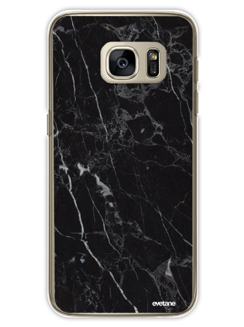 Coque Samsung Galaxy S7 rigide transparente Marbre noir Ecriture Tendance et Design Evetane